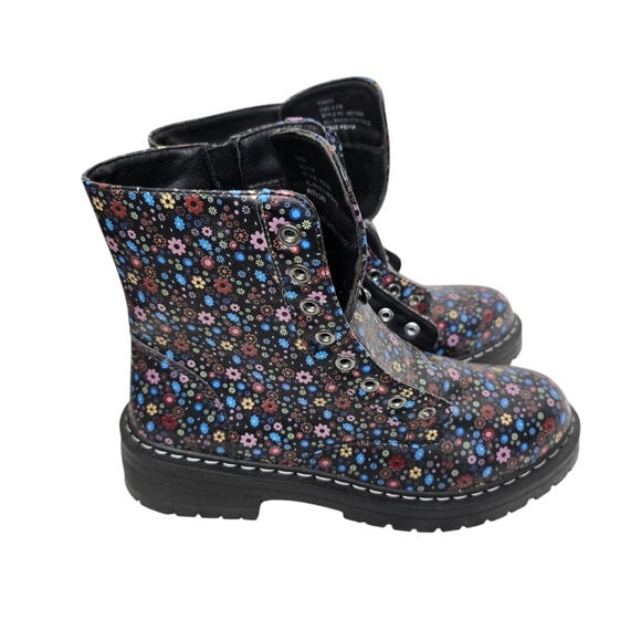 Sugar Shoes - Sugar Kaedy Blue Pink Red Yellow Floral Combat Boots 8.5M